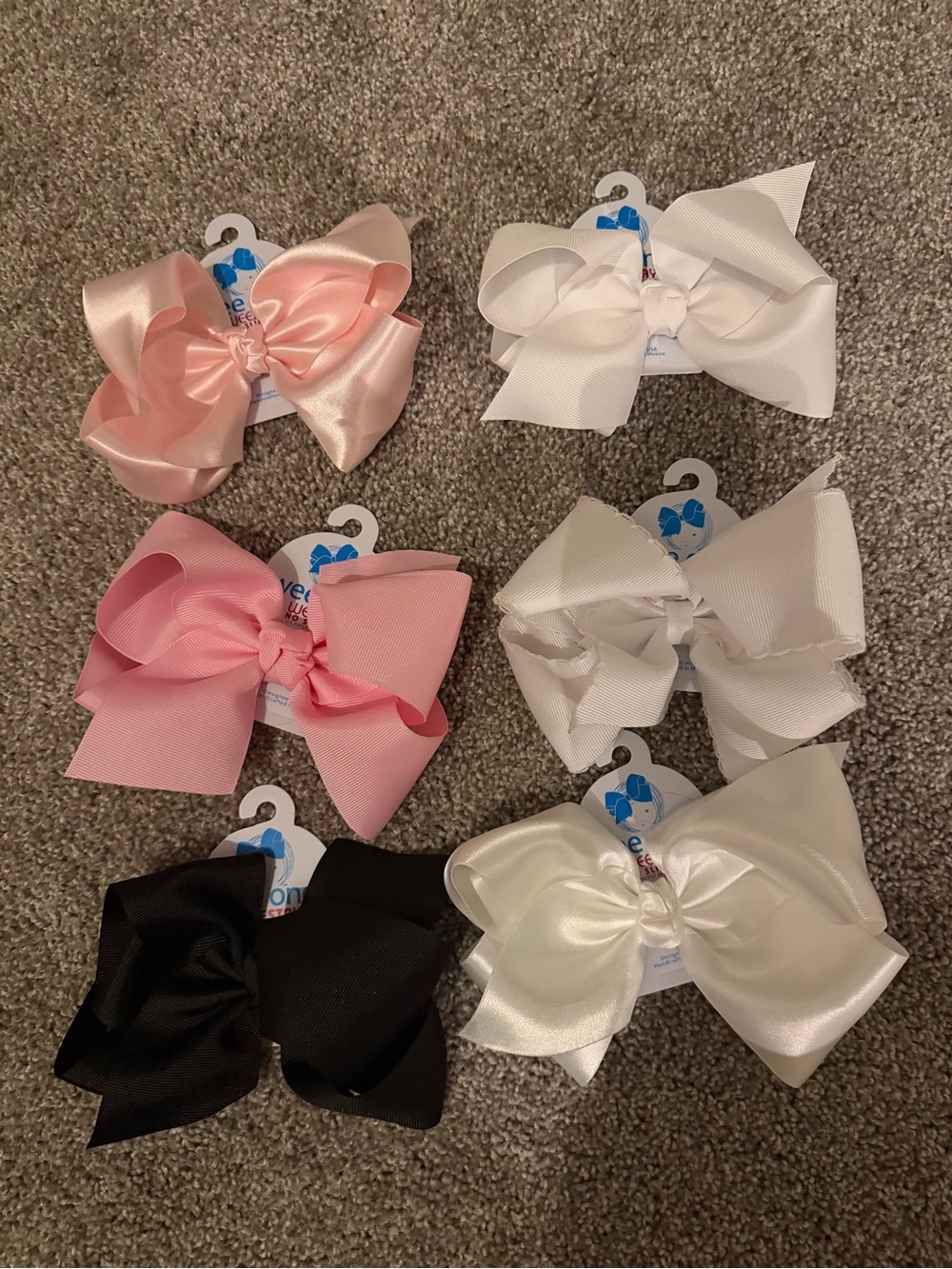 Wee Ones Large Hair Bow Set - Light Pink, Pink, White, Black, Cream